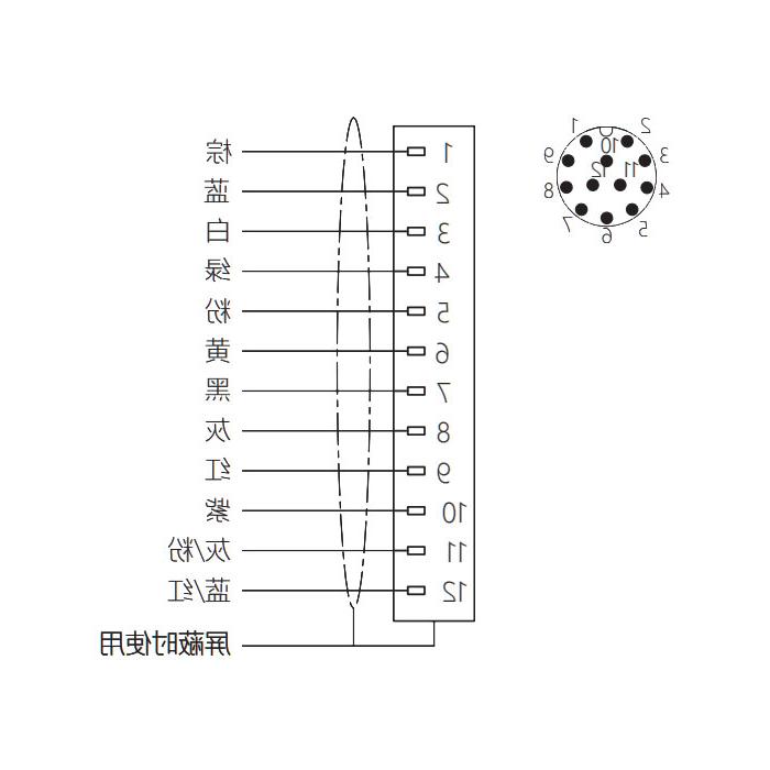 M12 12Pin, straight male head, flange socket, plate rear installation, suitable for field welding installation, 64SC81H