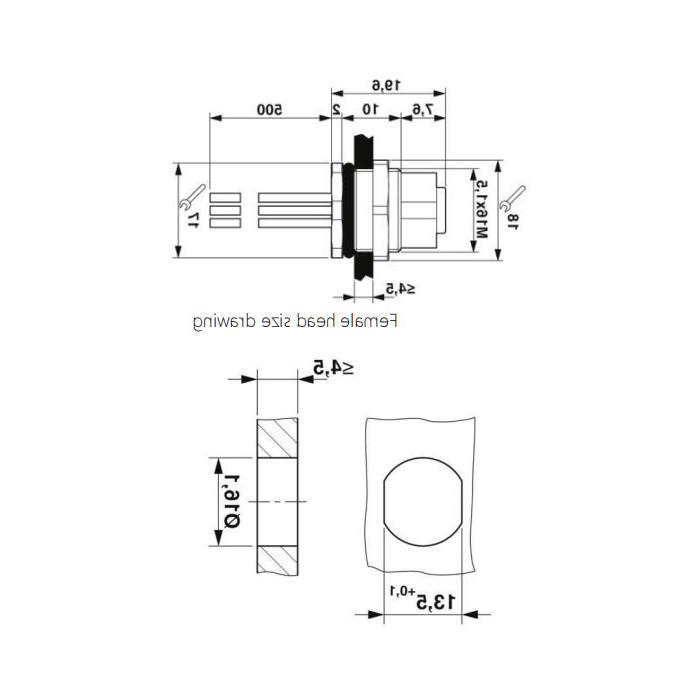 M12 12Pin，母头，法兰连接器，板后安装，焊接安装，64SC61H