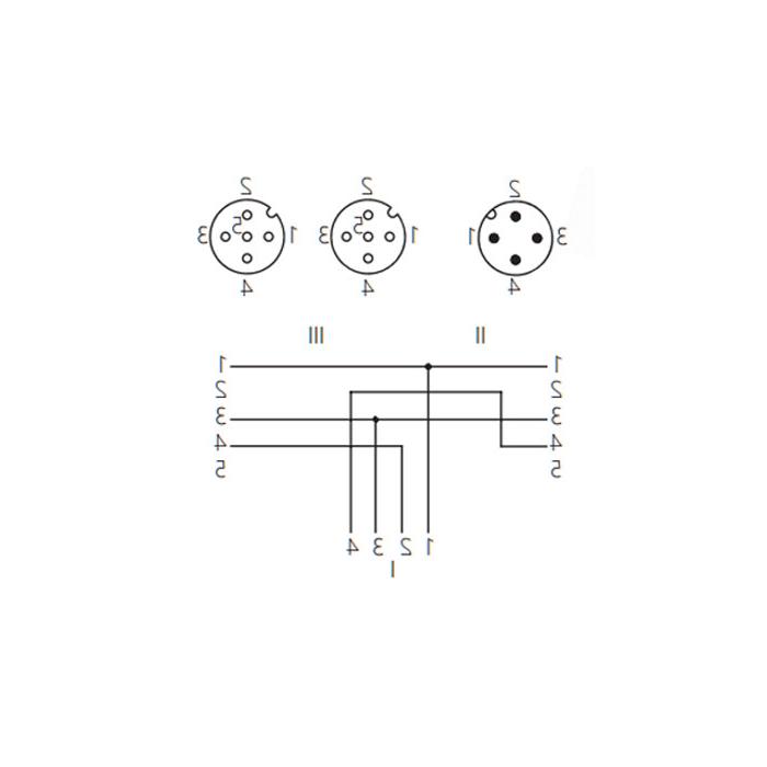 M12 4Pin male /2M12 3Pin female Straight, IP 69K-ECOLAB, food grade, Y-shape pre-cast PVC non-flexible cable, gray sheathing, 64E403-XXX